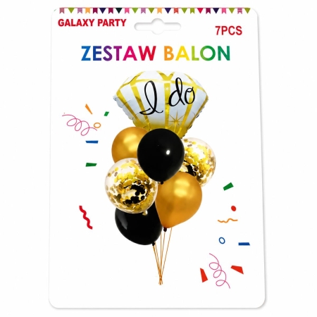 ZESTAW BALONÓW Z KONFETTI, ZŁOTO/CZARNE, BAL-5396