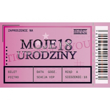 Zaproszenie na 18 Urodziny Bilet, 10 szt.