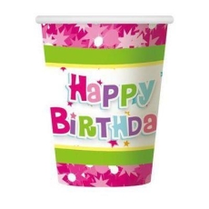 Kubeczki papierowe "Happy Birthday róż.",270ml/6sz