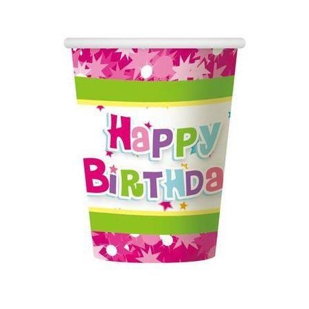 Kubeczki papierowe "Happy Birthday róż.",270ml/6sz