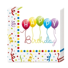 SERWETKI HAPPY BIRTHDAY KOLOROWE 20SZT,BALONY