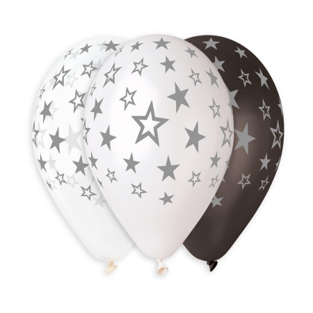 BALONY W GWIAZDKI SREBRNE,URODZINY,NOWY ROK,6SZT