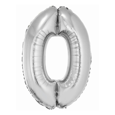 Balon foliowy "Cyfra 0", srebrna, 92cm