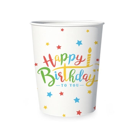 KUBKI HAPPY BIRTHDAY KOLOROWE 6szt URODZINY-7470