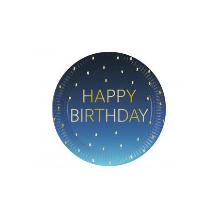 TALERZYKI PAPIEROWE BLUE HAPPY BIRTHDAY