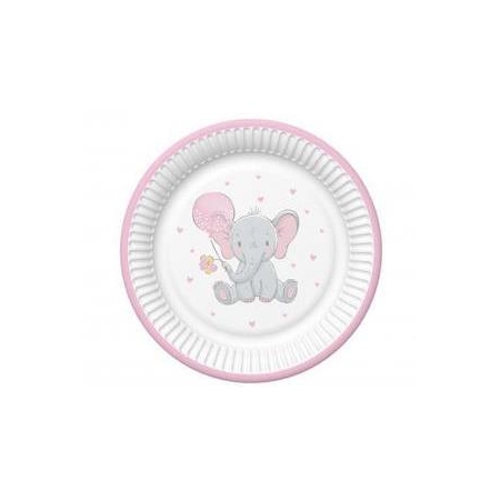 Talerzyki Baby Elephant with Pink Ballon, 8 szt.