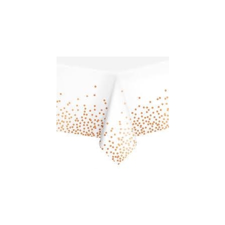 Obrus biały w konfetti rose gold 137x274cm