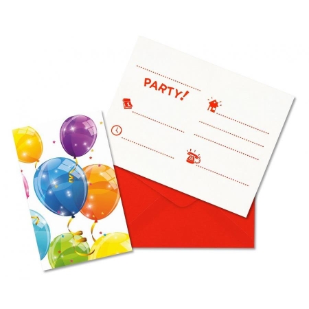 Zaproszenia z kopertą Kolorowe balony 6szt.