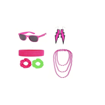 Zestaw neon, gumki, okulary, kolczyki, korale 80
