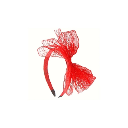 Opaska z dużą kokardą koronka czerwona