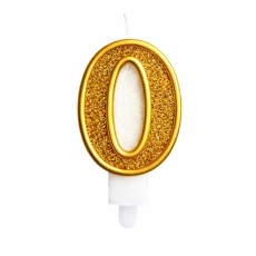 Świeczka złoty brokat cyferka "0"