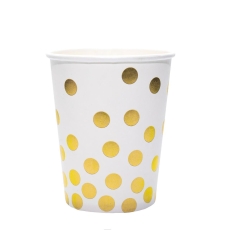 Papierowe kubeczki 6szt – złote kropeczki, 260ml