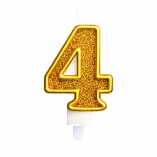 Świeczka złoty brokat cyferka "4"