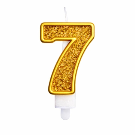 Świeczka złoty brokat cyferka "7"