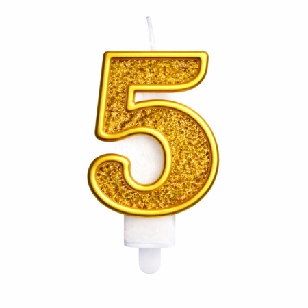 Świeczka złoty brokat cyferka "5"