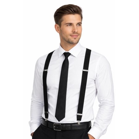 ZESTAW MĘSKI CZARNY KRAWAT SZELKI GANGSTER PACINO-9649