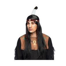 Peruka Indianina Takoda, czarne włosy z opaską