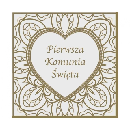 Serwetki Pierwsza Komunia, złote serce, 33x33 cm,