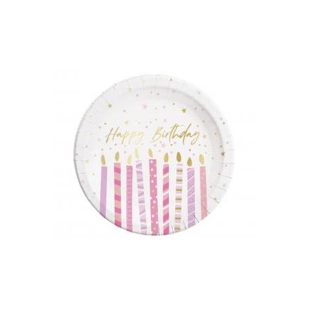 Talerzyki papierowe Birthday Candles, FSC, 23 cm,