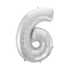 Balon foliowy "Cyfra 6", srebrna, 92cm