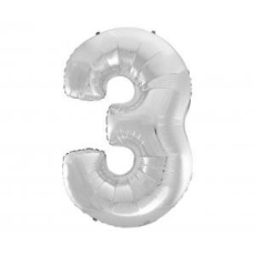 Balon foliowy "Cyfra 3" Srebrna, 92cm