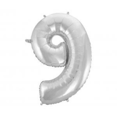 Balon foliowy "Cyfra 9", srebrna, 92cm