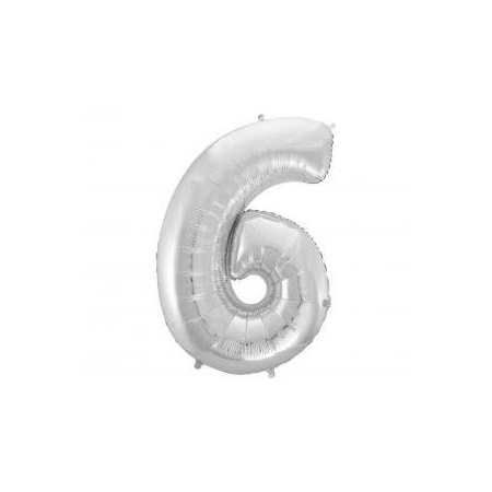 Balon foliowy "Cyfra 6", srebrna, 92cm