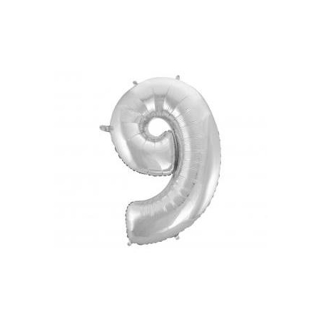 Balon foliowy "Cyfra 9", srebrna, 92cm